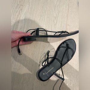 By Anthropologie Strappy Flat Sandals - Black, Size 10